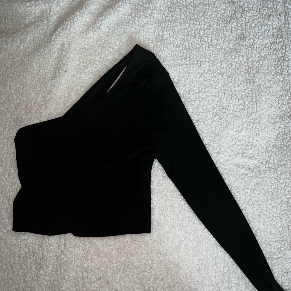one sleeve open back black top